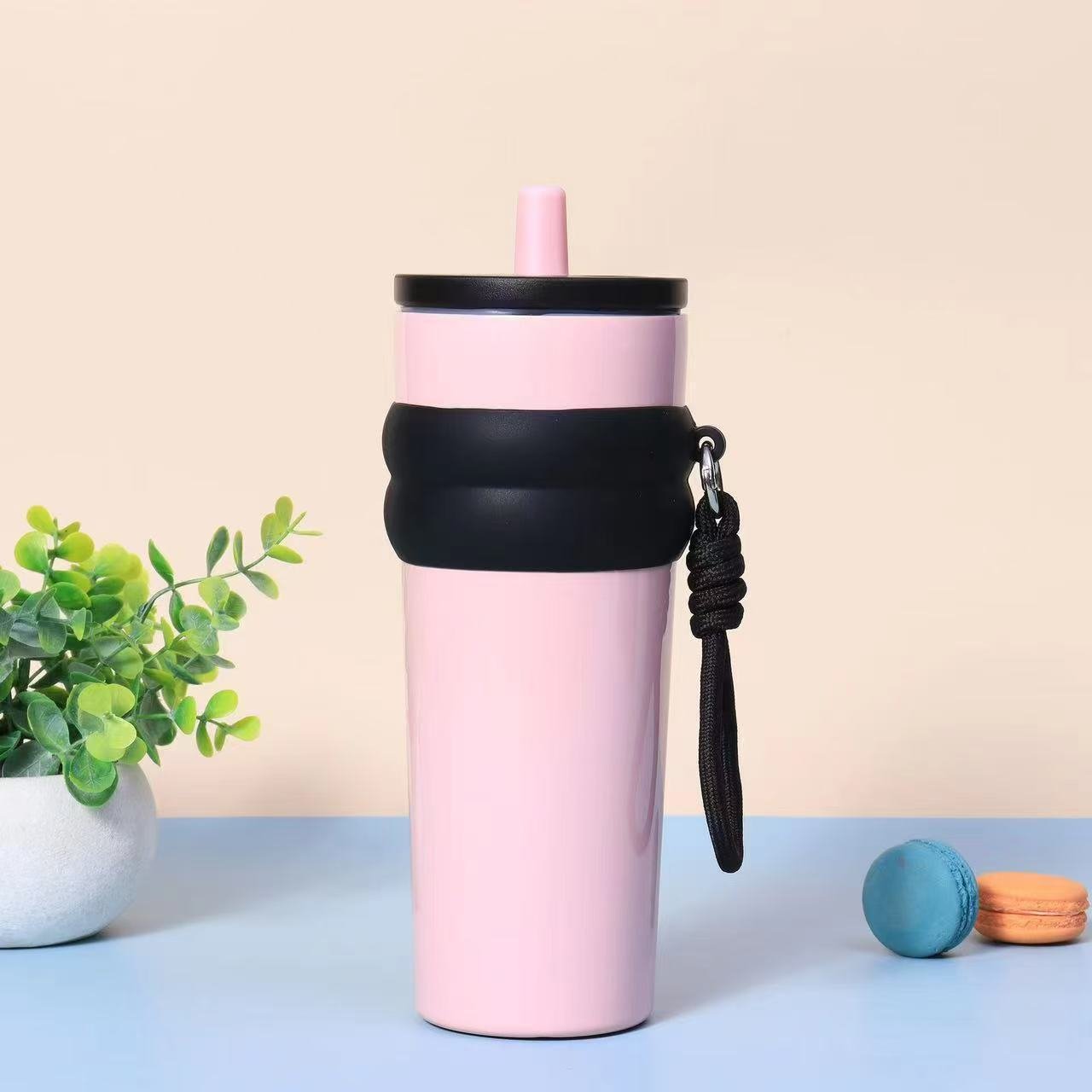 car cup large capacity straw coffee cup 316 stainless steel ceramic liner thermos cup car ice bully cup
