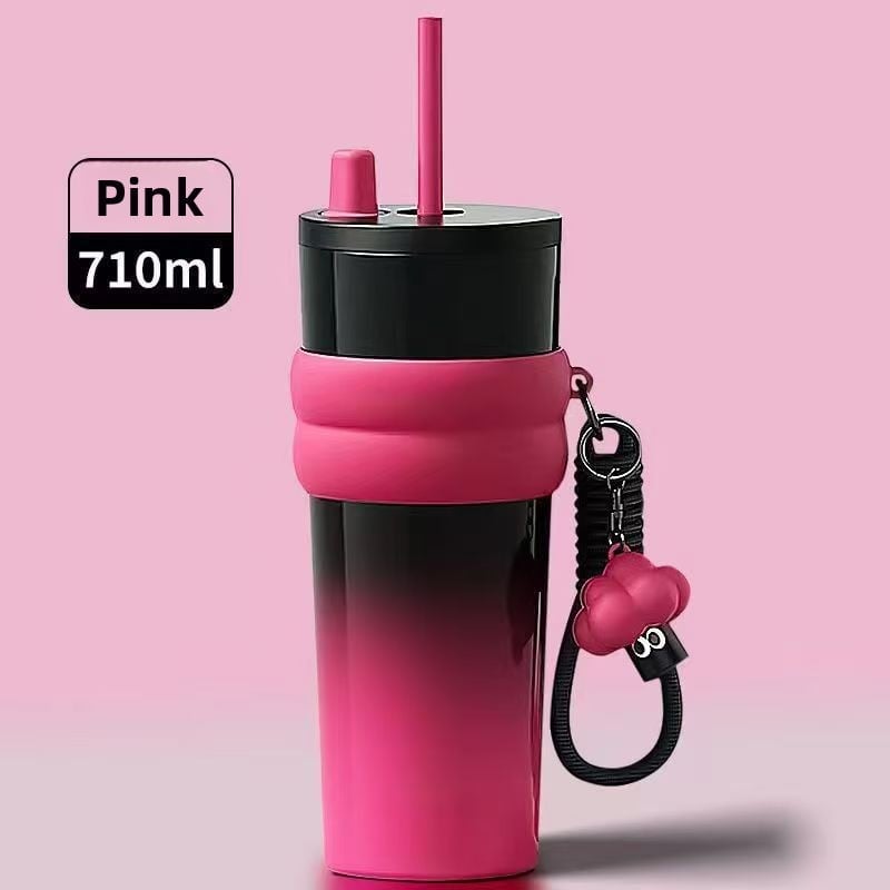 car cup large capacity straw coffee cup 316 stainless steel ceramic liner thermos cup car ice bully cup