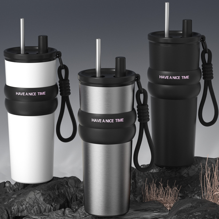 car cup large capacity straw coffee cup 316 stainless steel ceramic liner thermos cup car ice bully cup