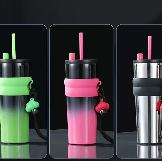 car cup large capacity straw coffee cup 316 stainless steel ceramic liner thermos cup car ice bully cup
