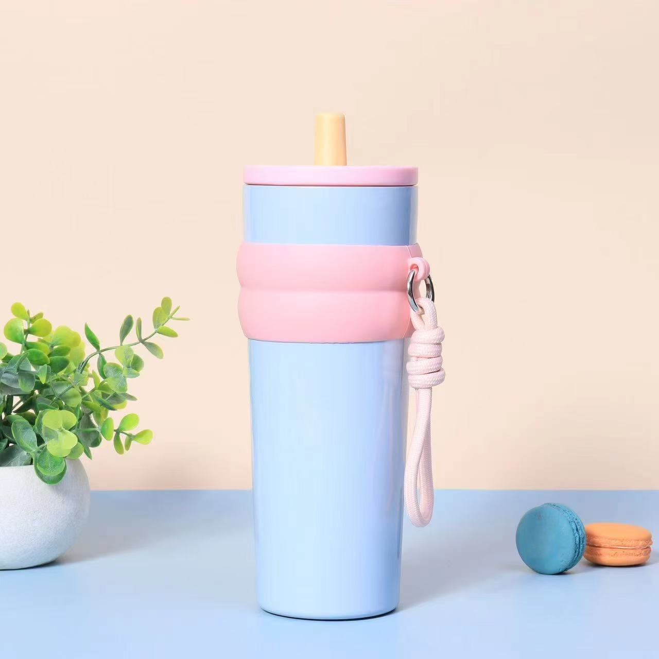 car cup large capacity straw coffee cup 316 stainless steel ceramic liner thermos cup car ice bully cup