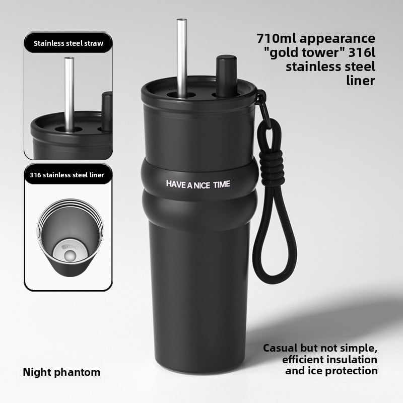 car cup large capacity straw coffee cup 316 stainless steel ceramic liner thermos cup car ice bully cup