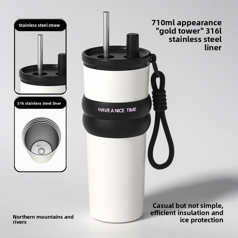 car cup large capacity straw coffee cup 316 stainless steel ceramic liner thermos cup car ice bully cup
