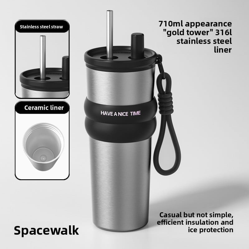 car cup large capacity straw coffee cup 316 stainless steel ceramic liner thermos cup car ice bully cup