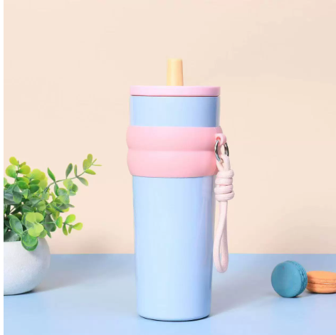 car cup large capacity straw coffee cup 316 stainless steel ceramic liner thermos cup car ice bully cup