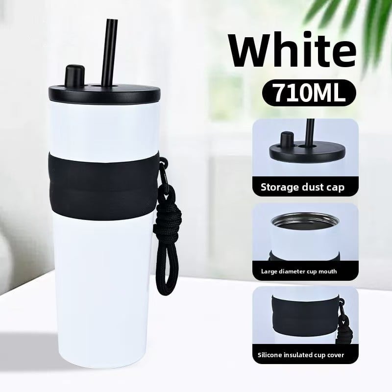 car cup large capacity straw coffee cup 316 stainless steel ceramic liner thermos cup car ice bully cup
