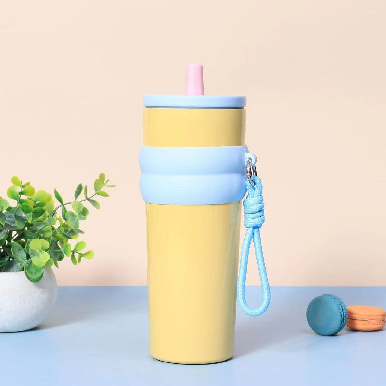 car cup large capacity straw coffee cup 316 stainless steel ceramic liner thermos cup car ice bully cup