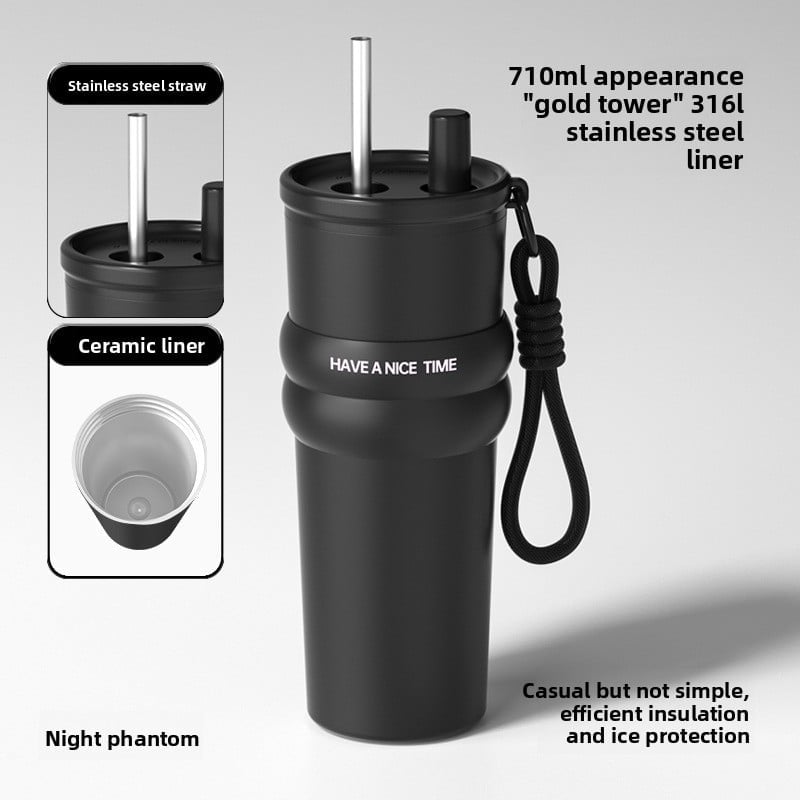 car cup large capacity straw coffee cup 316 stainless steel ceramic liner thermos cup car ice bully cup