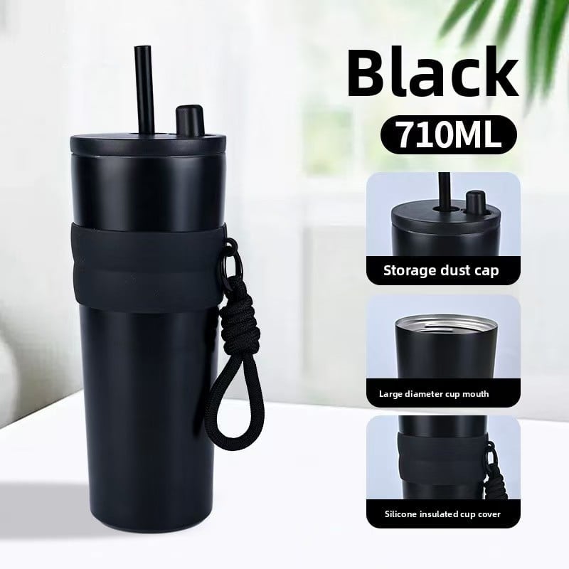 car cup large capacity straw coffee cup 316 stainless steel ceramic liner thermos cup car ice bully cup