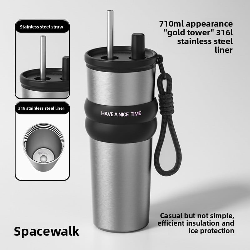 car cup large capacity straw coffee cup 316 stainless steel ceramic liner thermos cup car ice bully cup